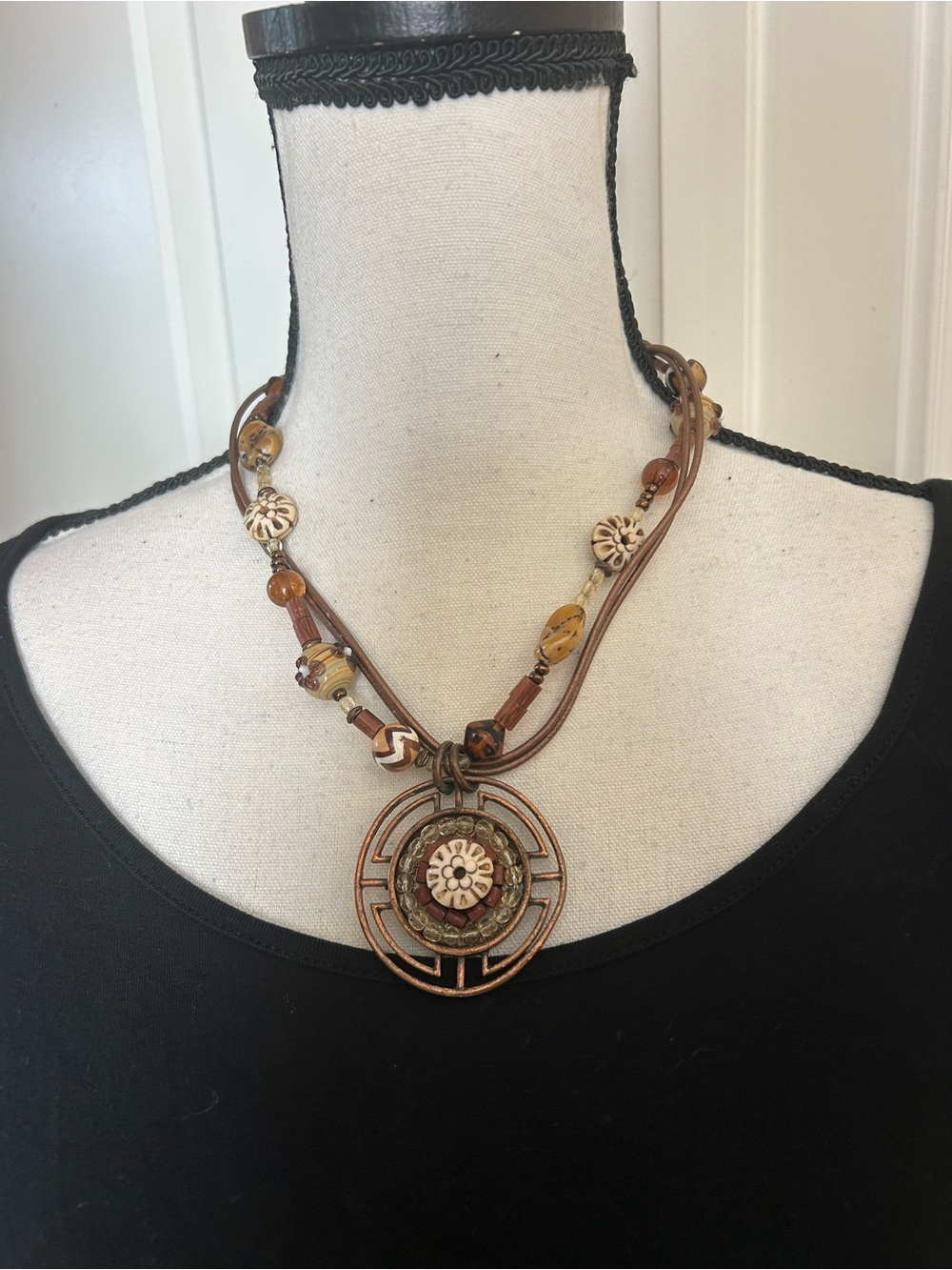 Boho Brown & Amber Layered chunky Pendant Necklace - Unbranded